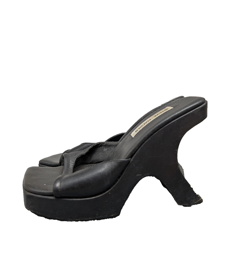 Steve Madden Heels Women 8 Vintage Y2K Platform 90s Black Square Toe Avant Garde